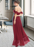 Marely A-Line Off-the-Shoulder Asymmetrical Bridesmaid Dress With Ruffle Split Front STKP0013141