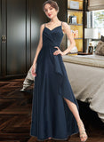 Leanna A-Line V-neck Floor-Length Bridesmaid Dress With Split Front Pockets STKP0013142