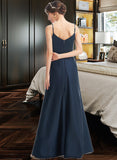 Leanna A-Line V-neck Floor-Length Bridesmaid Dress With Split Front Pockets STKP0013142