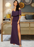 Mylie Sheath/Column Off-the-Shoulder Floor-Length Chiffon Bridesmaid Dress With Split Front STKP0013144