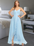 Isis A-Line V-neck Asymmetrical Chiffon Bridesmaid Dress With Cascading Ruffles STKP0013145