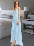 Isis A-Line V-neck Asymmetrical Chiffon Bridesmaid Dress With Cascading Ruffles STKP0013145