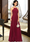 Dulce A-Line Scoop Neck Square Neckline Floor-Length Chiffon Bridesmaid Dress STKP0013146