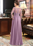 Giuliana A-Line V-neck Floor-Length Chiffon Lace Bridesmaid Dress With Beading Pockets STKP0013147