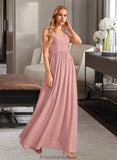 Yesenia A-Line V-neck Floor-Length Bridesmaid Dress With Ruffle Bow(s) STKP0013148