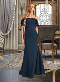 Melinda Sheath/Column Off-the-Shoulder Floor-Length Bridesmaid Dress With Ruffle Beading STKP0013149