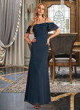 Melinda Sheath/Column Off-the-Shoulder Floor-Length Bridesmaid Dress With Ruffle Beading STKP0013149