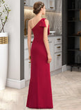 Madalyn Sheath/Column One-Shoulder Floor-Length Stretch Crepe Bridesmaid Dress With Split Front STKP0013153