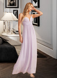 Alia A-Line V-neck Floor-Length Bridesmaid Dress With Ruffle STKP0013154