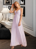 Alia A-Line V-neck Floor-Length Bridesmaid Dress With Ruffle STKP0013154