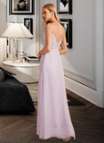 Alia A-Line V-neck Floor-Length Bridesmaid Dress With Ruffle STKP0013154