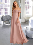 Paisley A-Line Off-the-Shoulder Floor-Length Bridesmaid Dress With Ruffle STKP0013156