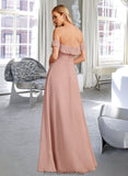 Paisley A-Line Off-the-Shoulder Floor-Length Bridesmaid Dress With Ruffle STKP0013156