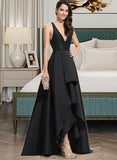 Briana Ball-Gown/Princess V-neck Asymmetrical Satin Bridesmaid Dress With Cascading Ruffles STKP0013157