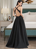 Briana Ball-Gown/Princess V-neck Asymmetrical Satin Bridesmaid Dress With Cascading Ruffles STKP0013157