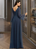 Trudie A-Line V-neck Floor-Length Bridesmaid Dress With Split Front STKP0013158