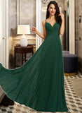 Yadira A-Line V-neck Floor-Length Bridesmaid Dress With Pleated STKP0013159