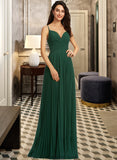 Yadira A-Line V-neck Floor-Length Bridesmaid Dress With Pleated STKP0013159