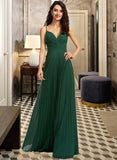 Yadira A-Line V-neck Floor-Length Bridesmaid Dress With Pleated STKP0013159