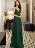 Yadira A-Line V-neck Floor-Length Bridesmaid Dress With Pleated STKP0013159