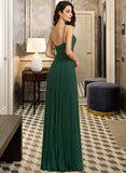 Yadira A-Line V-neck Floor-Length Bridesmaid Dress With Pleated STKP0013159