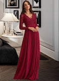 Fatima A-Line V-neck Floor-Length Chiffon Bridesmaid Dress With Lace STKP0013160