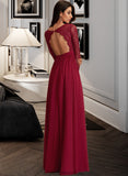 Fatima A-Line V-neck Floor-Length Chiffon Bridesmaid Dress With Lace STKP0013160