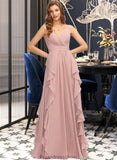 Dayami A-Line V-neck Floor-Length Chiffon Bridesmaid Dress With Ruffle Cascading Ruffles STKP0013161