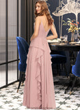 Dayami A-Line V-neck Floor-Length Chiffon Bridesmaid Dress With Ruffle Cascading Ruffles STKP0013161