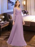 Sienna A-Line V-neck Floor-Length Chiffon Bridesmaid Dress STKP0013162