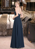 Michaela A-Line Sweetheart Floor-Length Chiffon Lace Bridesmaid Dress With Ruffle STKP0013163