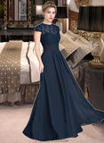 Michaela A-Line Sweetheart Floor-Length Chiffon Lace Bridesmaid Dress With Ruffle STKP0013163