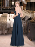 Michaela A-Line Sweetheart Floor-Length Chiffon Lace Bridesmaid Dress With Ruffle STKP0013163