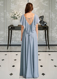 Lucille A-Line V-neck Floor-Length Bridesmaid Dress With Ruffle STKP0013165