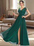 Tatiana A-Line V-neck Floor-Length Bridesmaid Dress With Lace Split Front STKP0013166