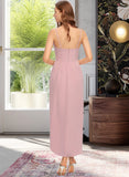 Delaney Sheath/Column V-neck Asymmetrical Stretch Crepe Bridesmaid Dress STKP0013167