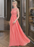 Amiya A-Line Scoop Neck Floor-Length Chiffon Lace Bridesmaid Dress With Ruffle STKP0013171