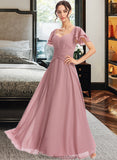 Shayla A-Line Square Neckline Floor-Length Bridesmaid Dress With Ruffle Cascading Ruffles STKP0013172