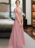 Shayla A-Line Square Neckline Floor-Length Bridesmaid Dress With Ruffle Cascading Ruffles STKP0013172