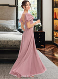 Shayla A-Line Square Neckline Floor-Length Bridesmaid Dress With Ruffle Cascading Ruffles STKP0013172