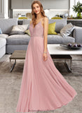 Regina A-Line V-neck Floor-Length Chiffon Bridesmaid Dress STKP0013173