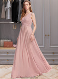 Maleah A-Line V-neck Floor-Length Chiffon Bridesmaid Dress With Ruffle STKP0013174