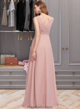 Maleah A-Line V-neck Floor-Length Chiffon Bridesmaid Dress With Ruffle STKP0013174