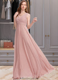 Maleah A-Line V-neck Floor-Length Chiffon Bridesmaid Dress With Ruffle STKP0013174