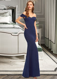 Izabella Trumpet/Mermaid Off-the-Shoulder Floor-Length Stretch Crepe Bridesmaid Dress With Split Front STKP0013175