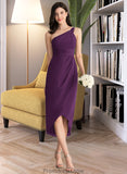 Frederica Sheath/Column One-Shoulder Asymmetrical Chiffon Bridesmaid Dress With Ruffle STKP0013176