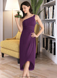 Frederica Sheath/Column One-Shoulder Asymmetrical Chiffon Bridesmaid Dress With Ruffle STKP0013176