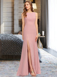 Jeanie Sheath/Column Scoop Neck Floor-Length Chiffon Bridesmaid Dress With Split Front STKP0013179