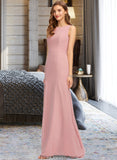 Jeanie Sheath/Column Scoop Neck Floor-Length Chiffon Bridesmaid Dress With Split Front STKP0013179