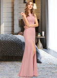 Jeanie Sheath/Column Scoop Neck Floor-Length Chiffon Bridesmaid Dress With Split Front STKP0013179